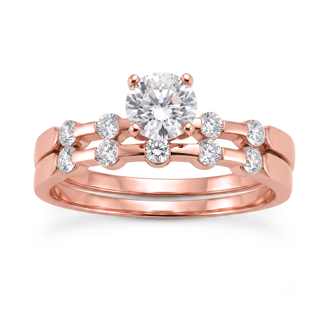 1 to 5 Carat Round Lab Grown Diamond Bezel-Set Bridal Set in 14K Gold