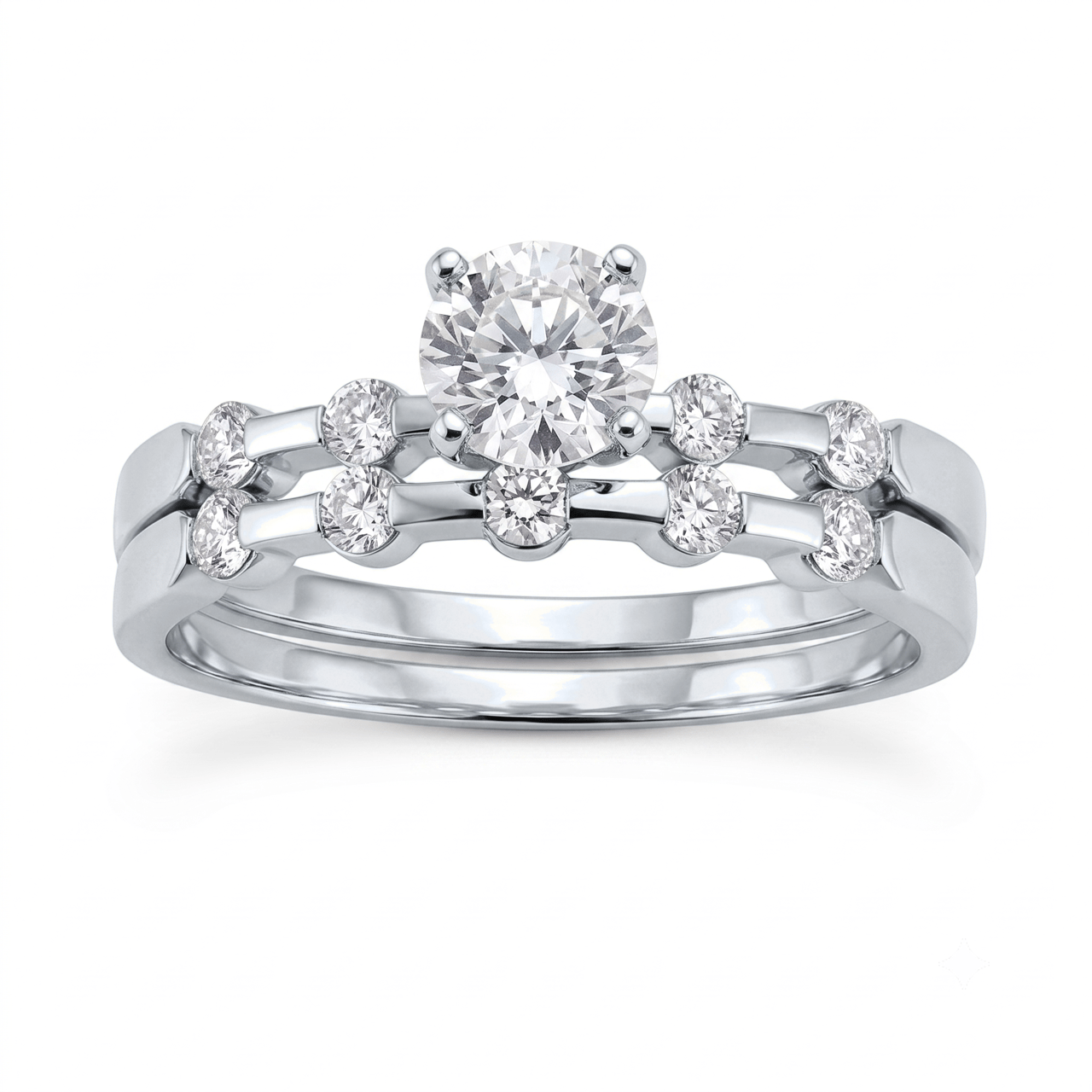 1 to 5 Carat Round Lab Grown Diamond Bezel-Set Bridal Set in 14K Gold