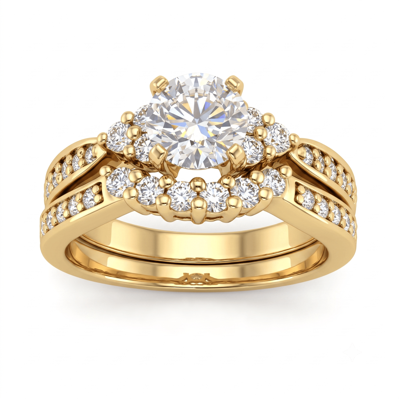 1 to 5 Carat Round Lab Grown Diamond Halo Bridal Set in 14K Gold - ENS3081 - Fine Jewelry by JewelWeSell