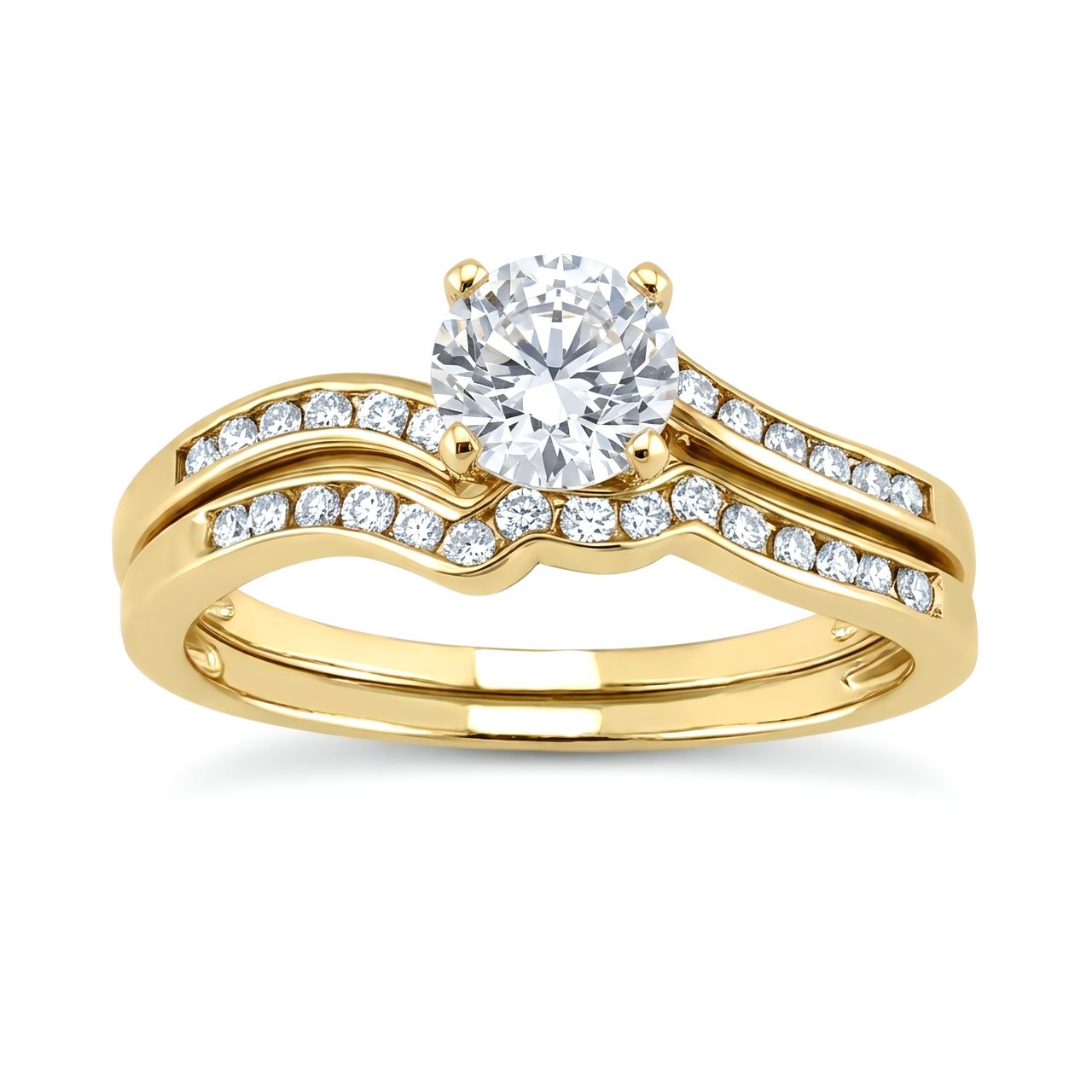 1 to 5 Carat Round Lab Grown Diamond Channel-Set Bridal Set in 14K Gold - ENS3092 - Fine Jewelry by JewelWeSell