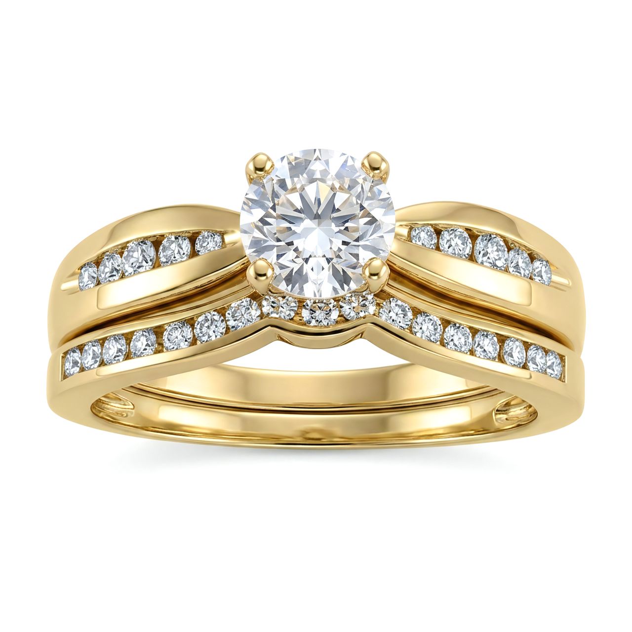1 to 5 Carat Round Lab Grown Diamond Channel-Set Bridal Set in 14K Gold - ENS3113 - Fine Jewelry by JewelWeSell