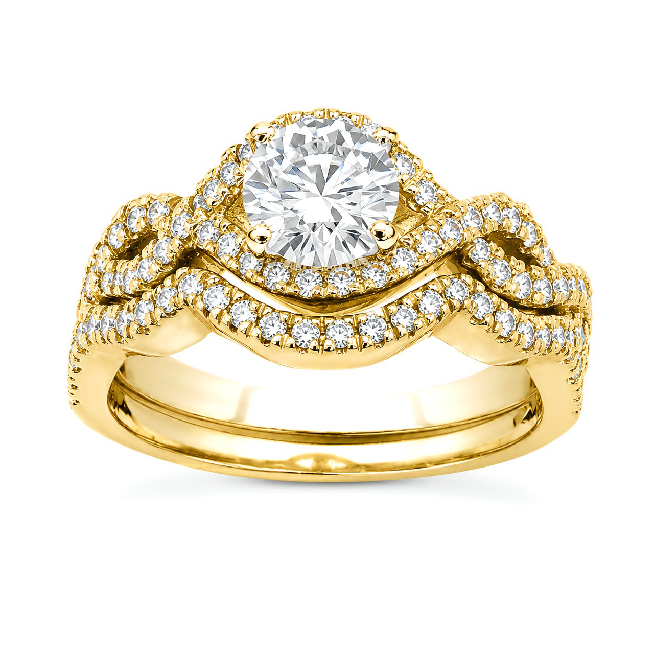 1 to 5 Carat Round Lab Grown Diamond Halo Bridal Set in 14K Gold - ENS3136 - Fine Jewelry by JewelWeSell