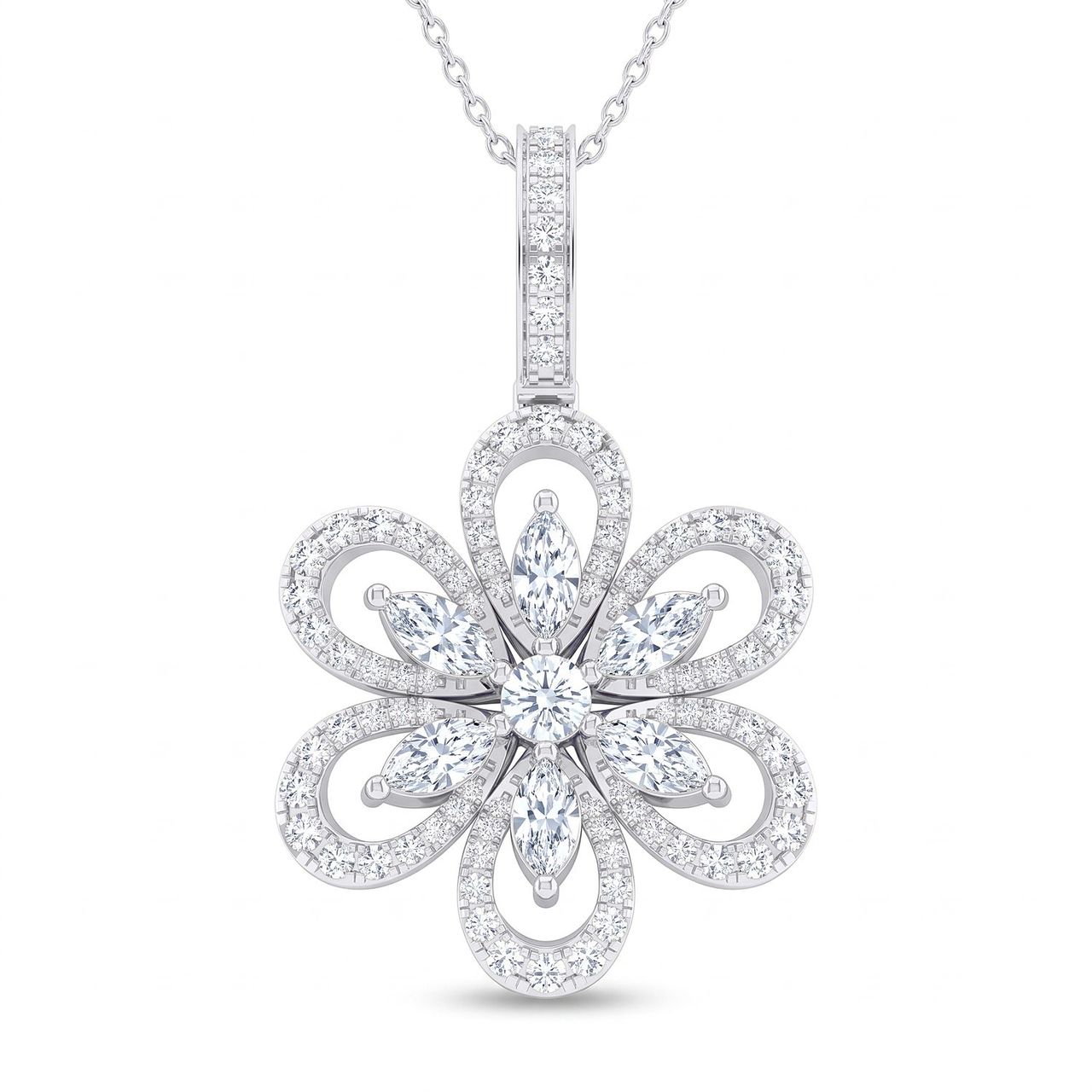 1.50 ct EF VS Lab Grown Diamond Flower Pendant in 14k White Gold - Fine Jewelry by JewelWeSell
