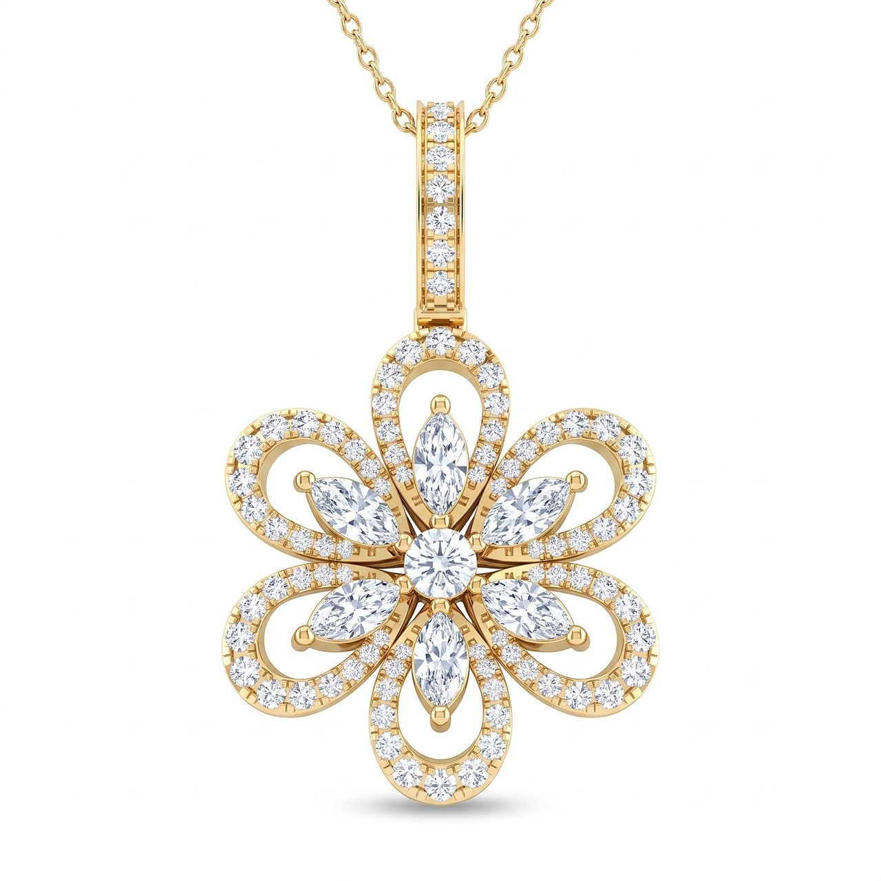 1.50 ct EF VS Lab Grown Diamond Flower Pendant in 14k Yellow Gold - Fine Jewelry by JewelWeSell