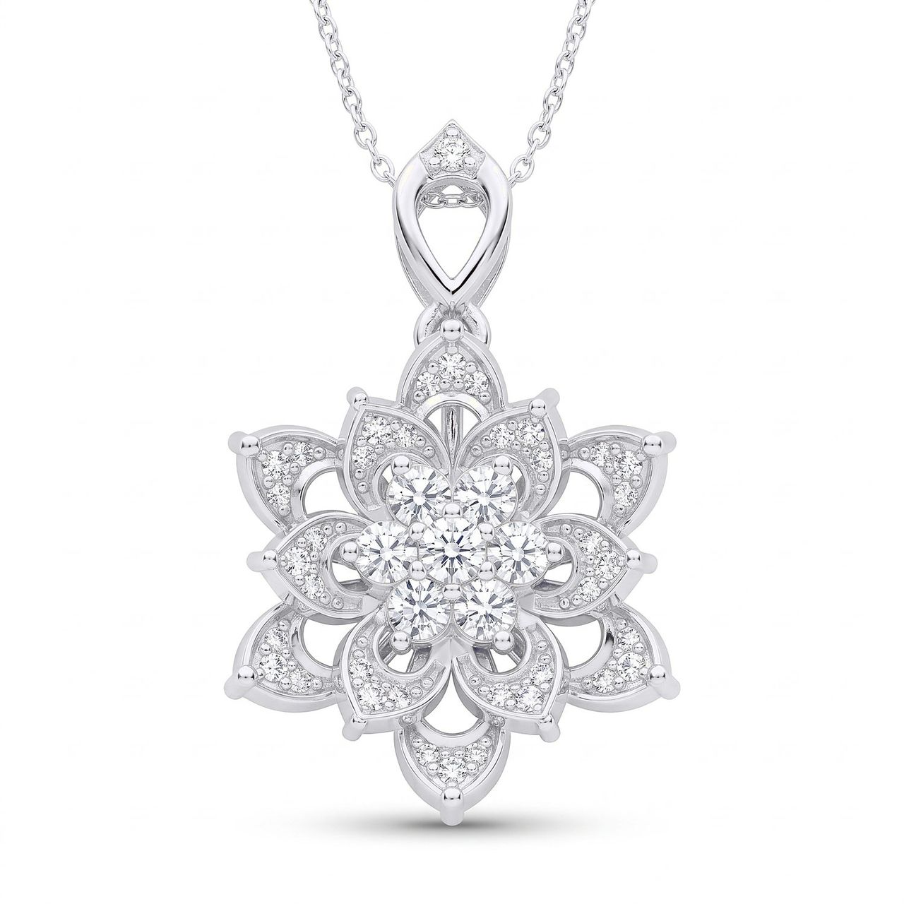 0.66 ct EF VS Lab Grown Diamond Flower Pendant in 14k White Gold - Fine Jewelry by JewelWeSell