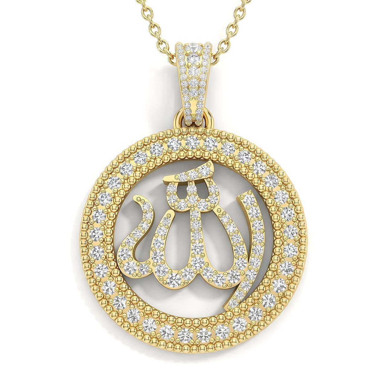 0.70 ct EF VS Lab Grown Diamond Allah Pendant in 14k Yellow Gold - Fine Jewelry by JewelWeSell