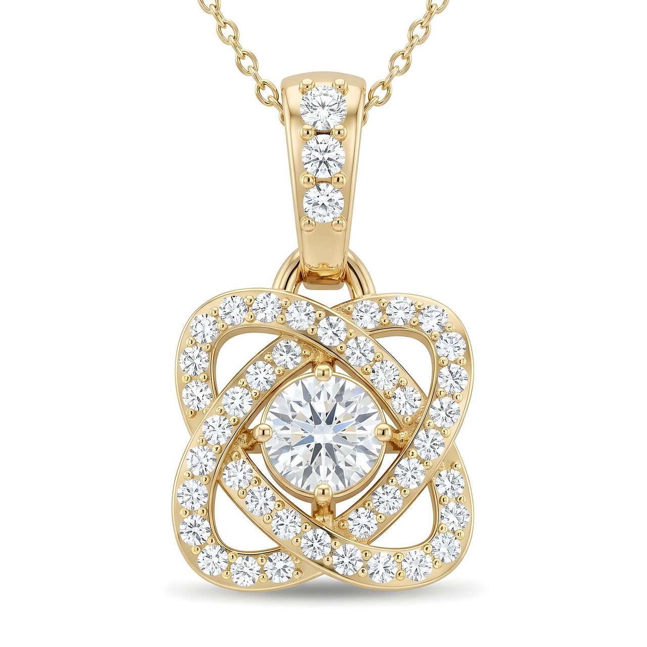 0.45 ct EF VS Lab Grown Diamond Halo Pendant in 10k Yellow Gold - Fine Jewelry by JewelWeSell