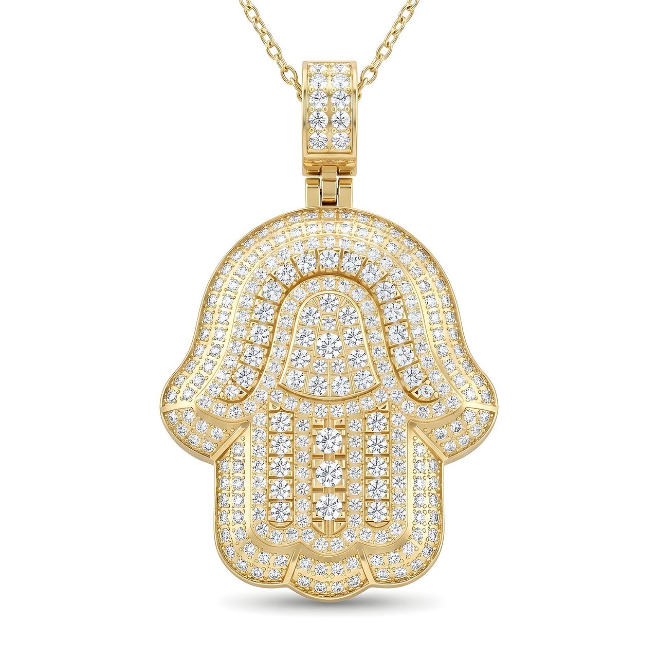 2.00 ct EF VS Lab Grown Diamond Hamsa Pendant in 14k Yellow Gold - Fine Jewelry by JewelWeSell