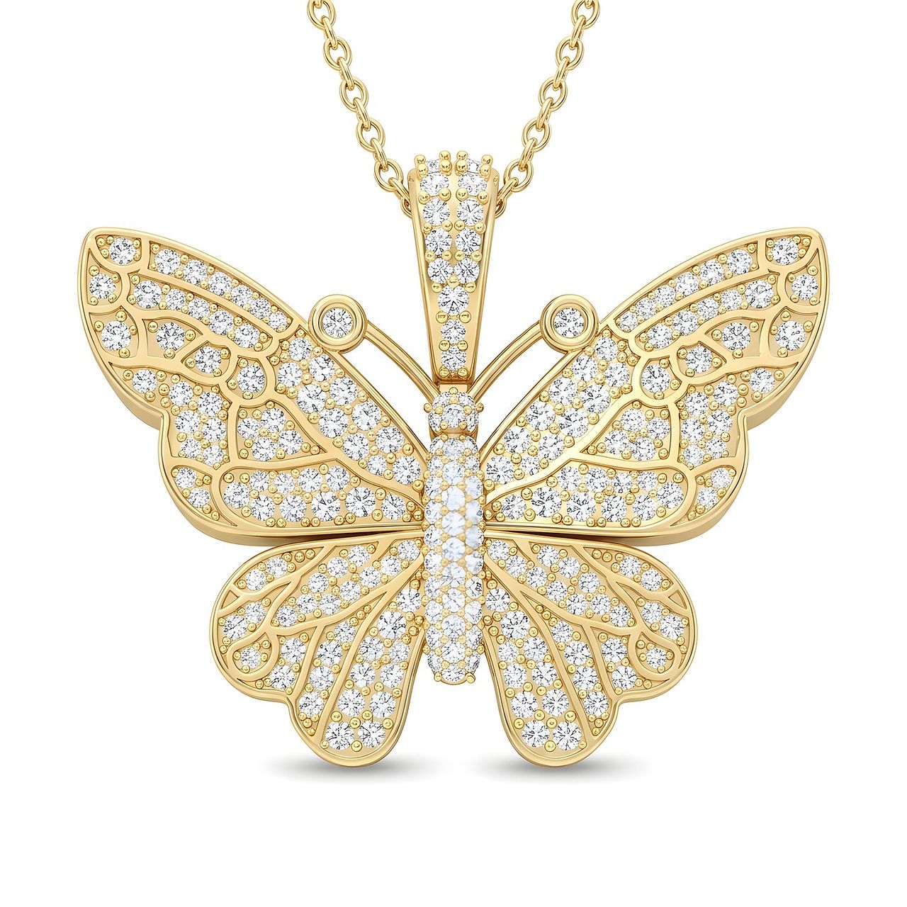 2.33 ct EF VS Lab Grown Diamond Butterfly Pendant in 14k Yellow Gold - Fine Jewelry by JewelWeSell