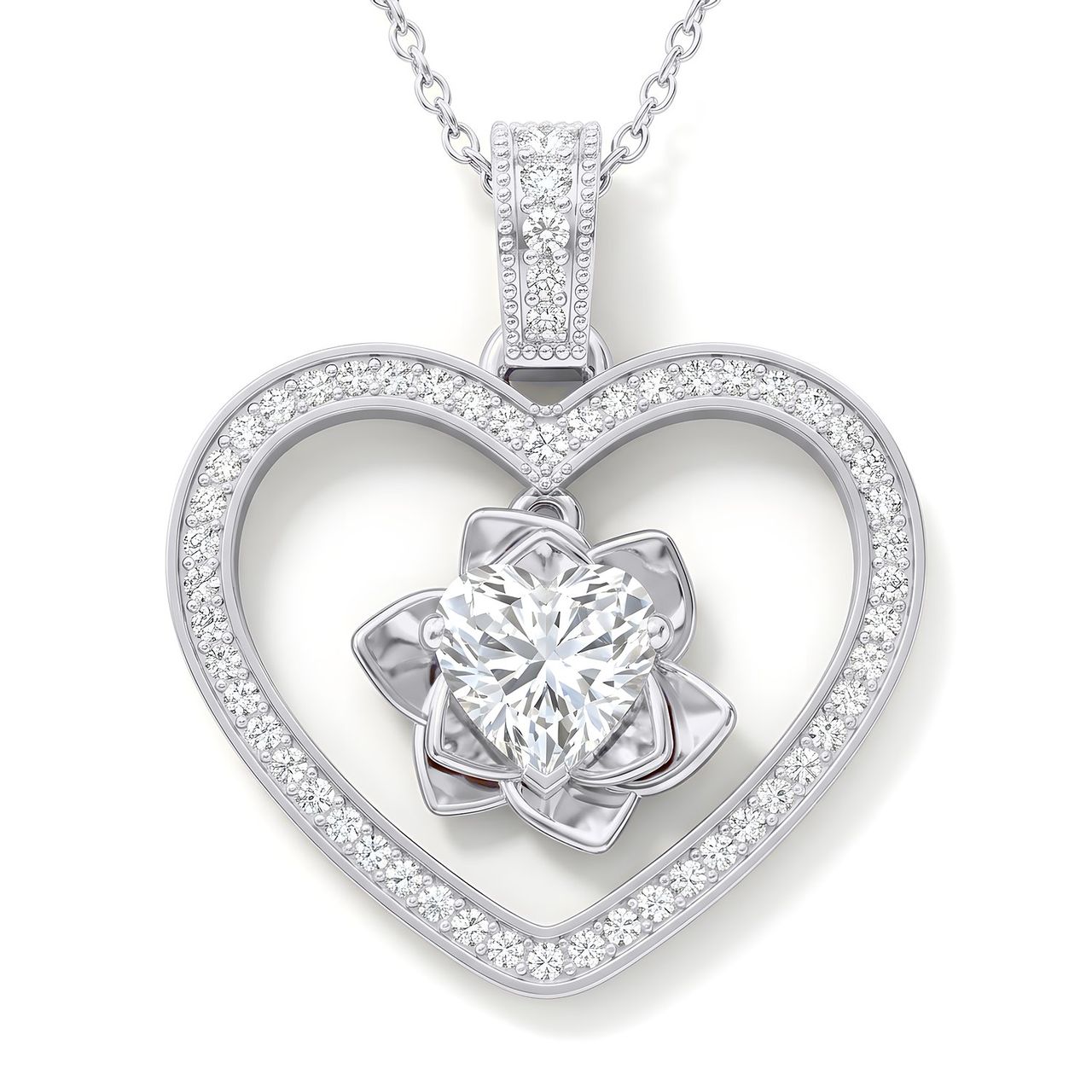 1.75 ct EF VS Lab Grown Diamond Heart Pendant in 14k White Gold - Fine Jewelry by JewelWeSell