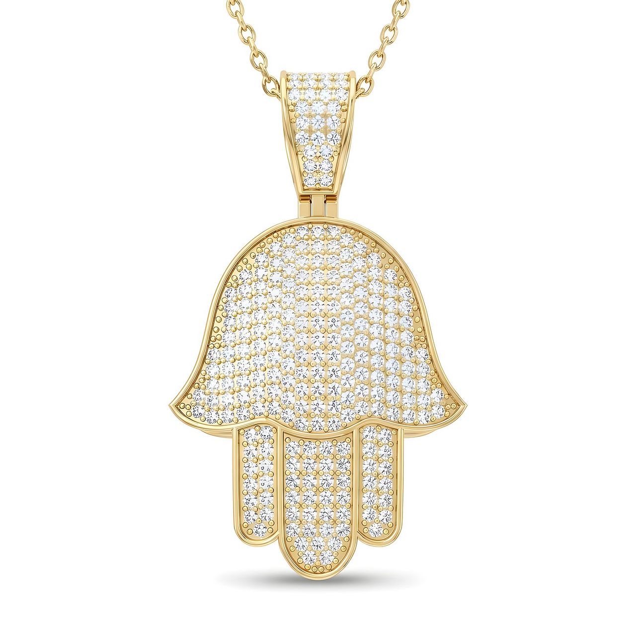 1.00 ct EF VS Lab Grown Diamond Hamsa Pendant in 10k Yellow Gold - Fine Jewelry by JewelWeSell