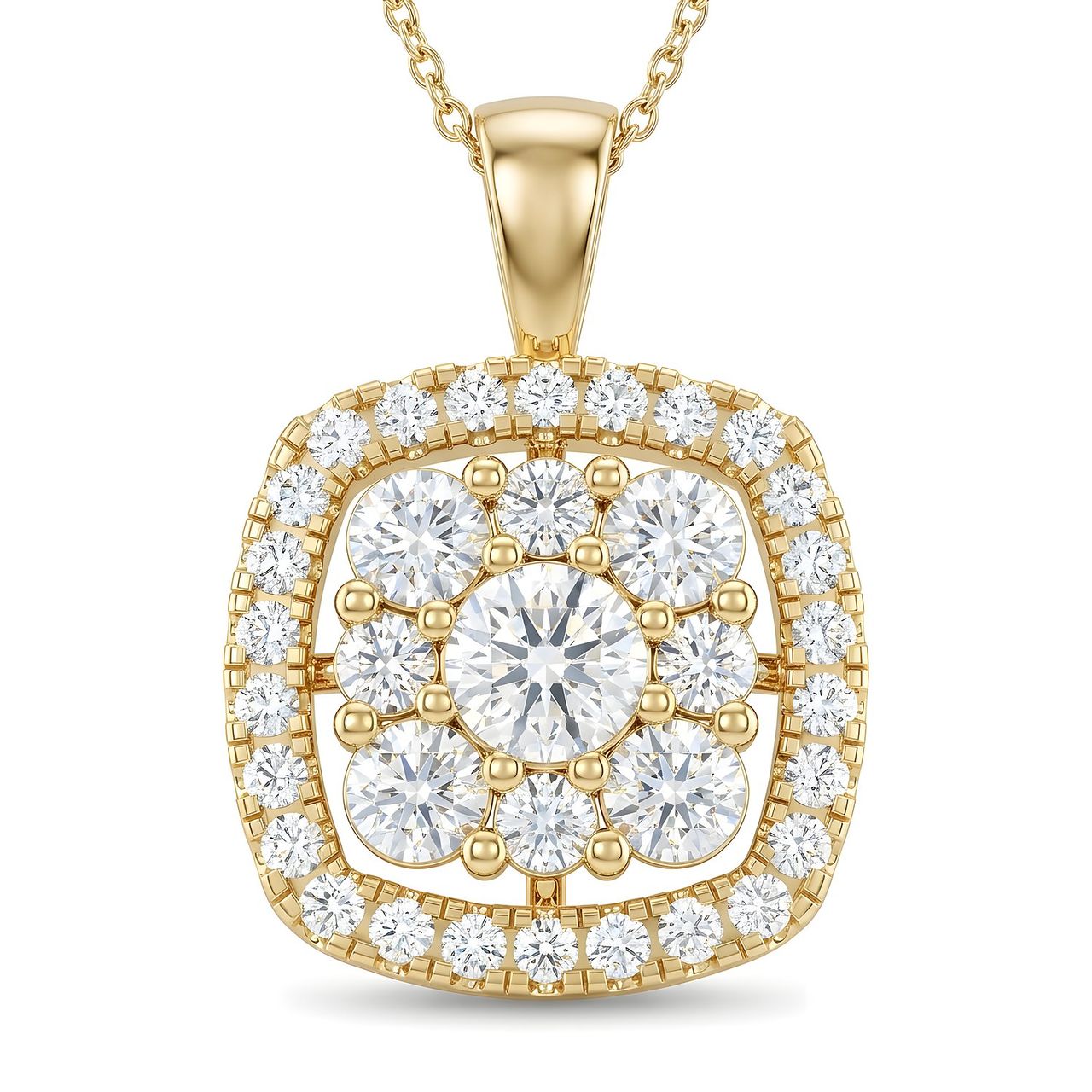 1.00 ct EF VS Lab Grown Diamond Halo Pendant in 14k Yellow Gold - Fine Jewelry by JewelWeSell