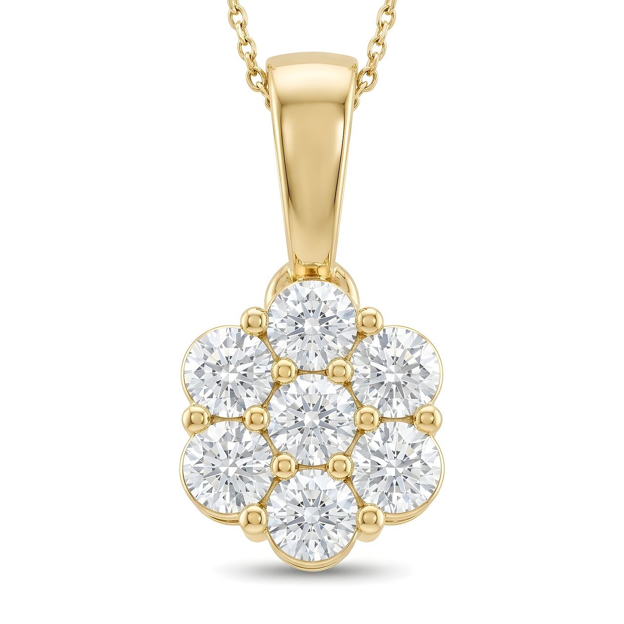 0.80 ct EF VS Lab Grown Diamond Cluster Pendant in 14k Yellow Gold - Fine Jewelry by JewelWeSell