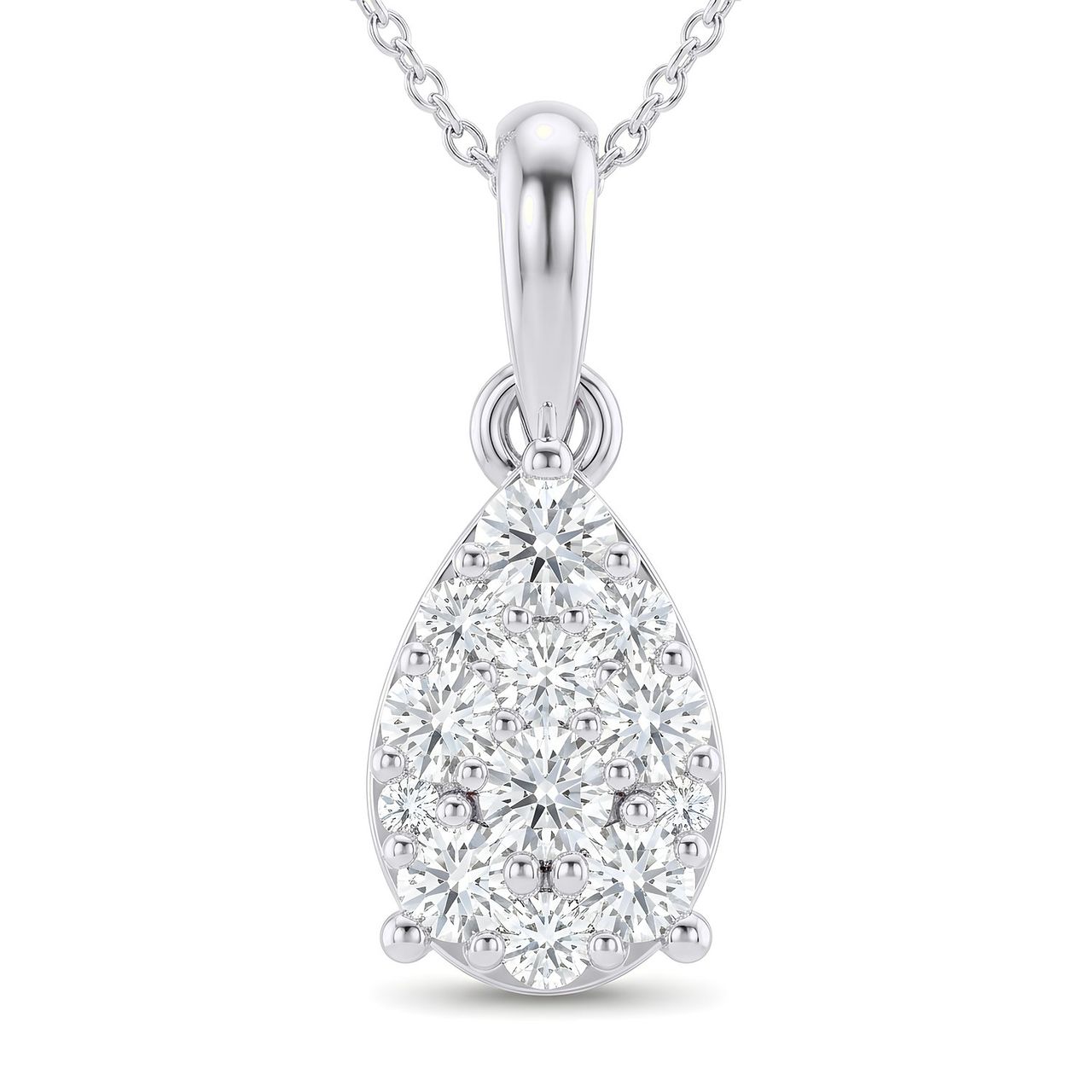 1.75 ct EF VS Lab Grown Diamond Cluster Pendant in 10k White Gold - Fine Jewelry by JewelWeSell