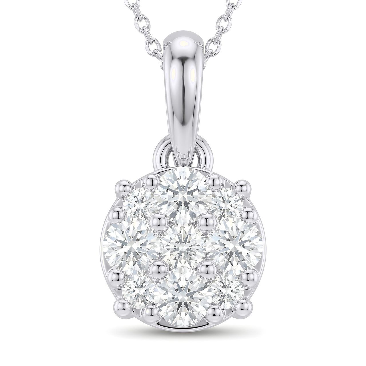 1.10 ct EF VS Lab Grown Diamond Cluster Pendant in 14k White Gold - Fine Jewelry by JewelWeSell