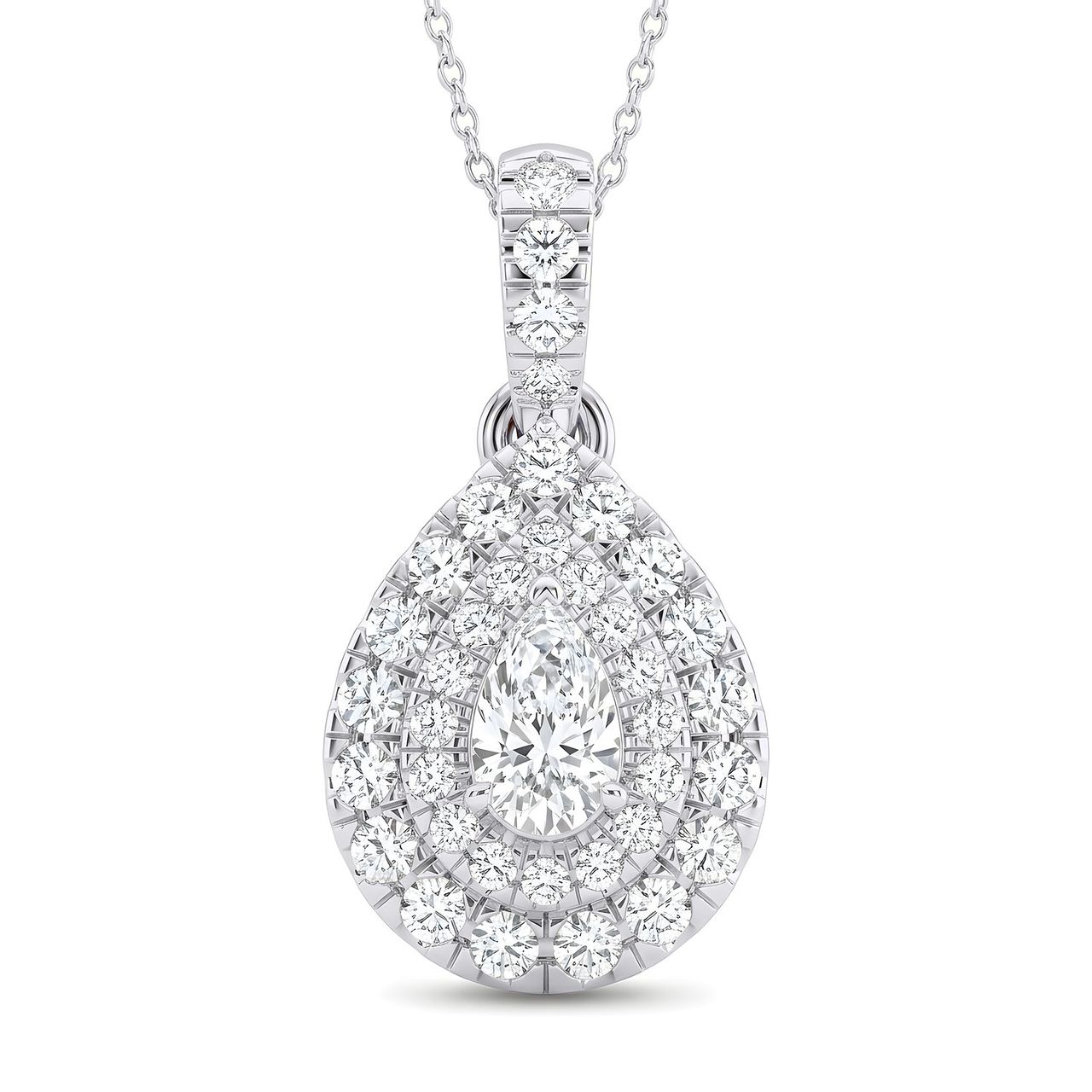 0.66 ct EF VS Lab Grown Diamond Halo Pendant in 10k White Gold - Fine Jewelry by JewelWeSell