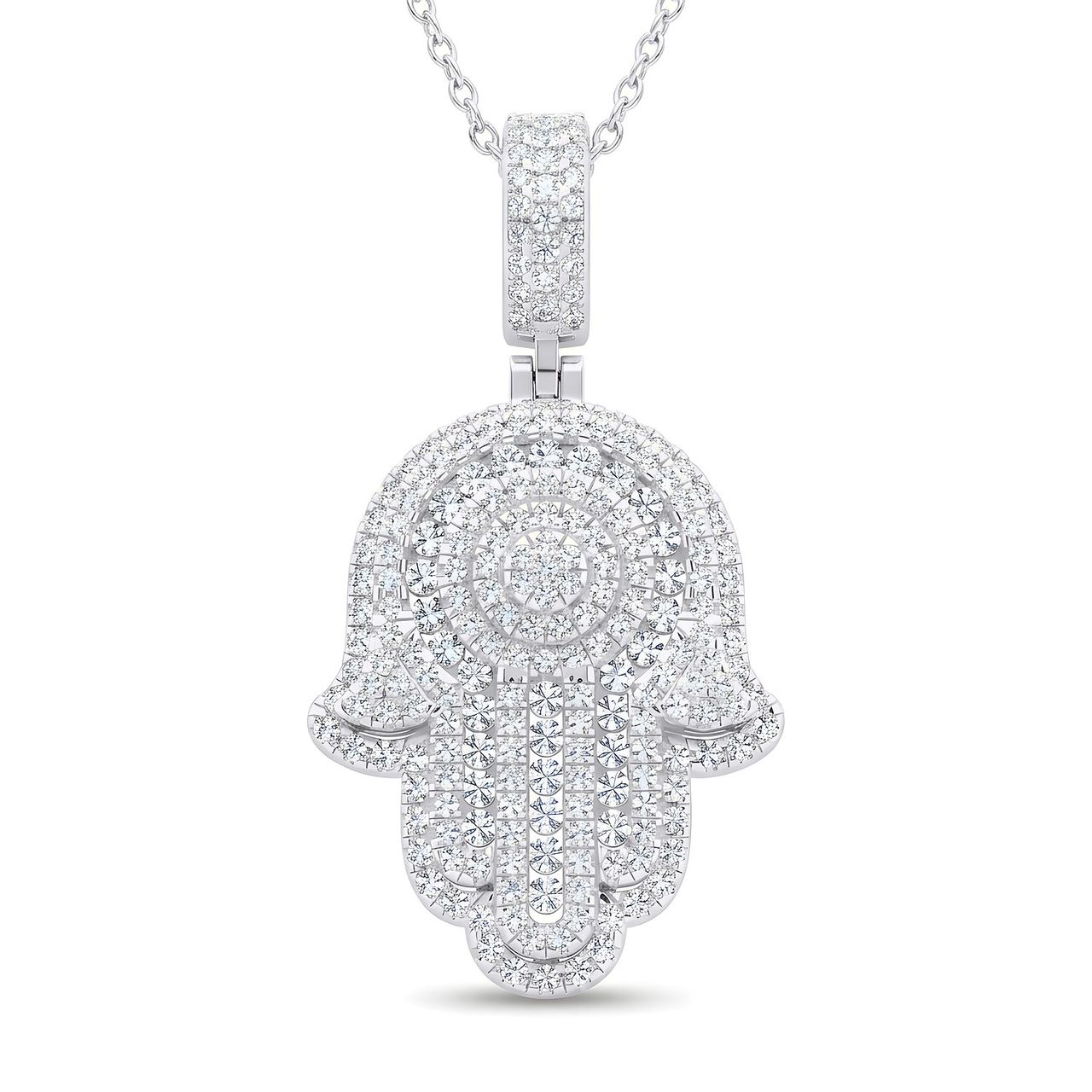 4.20 ct EF VS Lab Grown Diamond Hamsa Pendant in 10k White Gold - Fine Jewelry by JewelWeSell