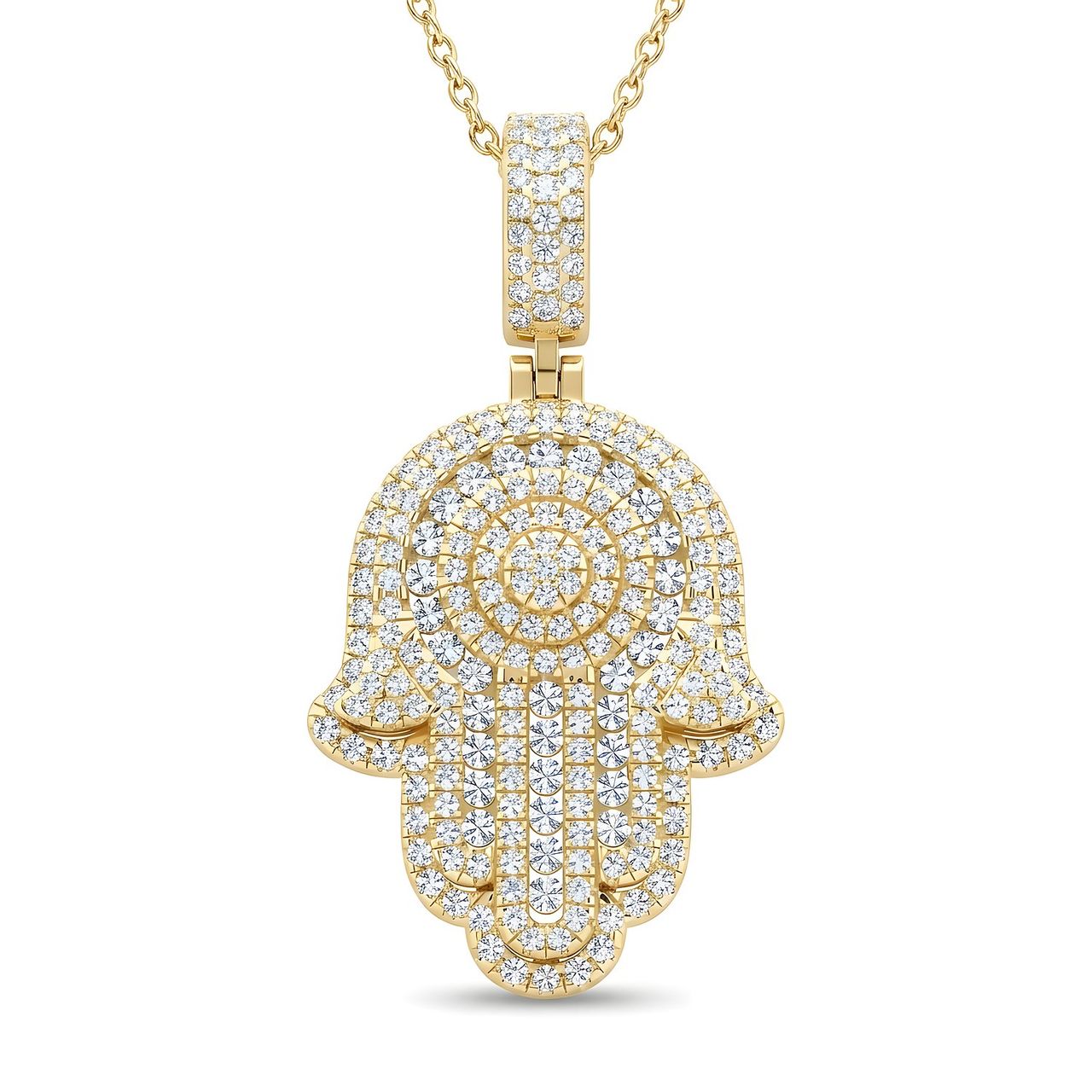 4.20 ct EF VS Lab Grown Diamond Hamsa Pendant in 10k Yellow Gold - Fine Jewelry by JewelWeSell