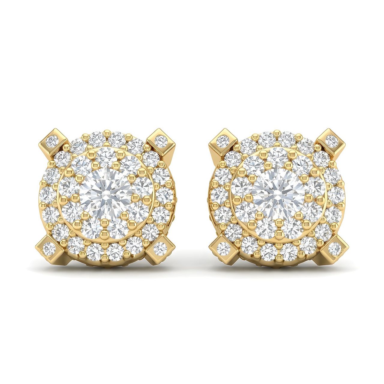 1.70 ct EF VS Lab Grown DIamond Halo Earrings in 14k Yellow Gold - Fine Jewelry by JewelWeSell