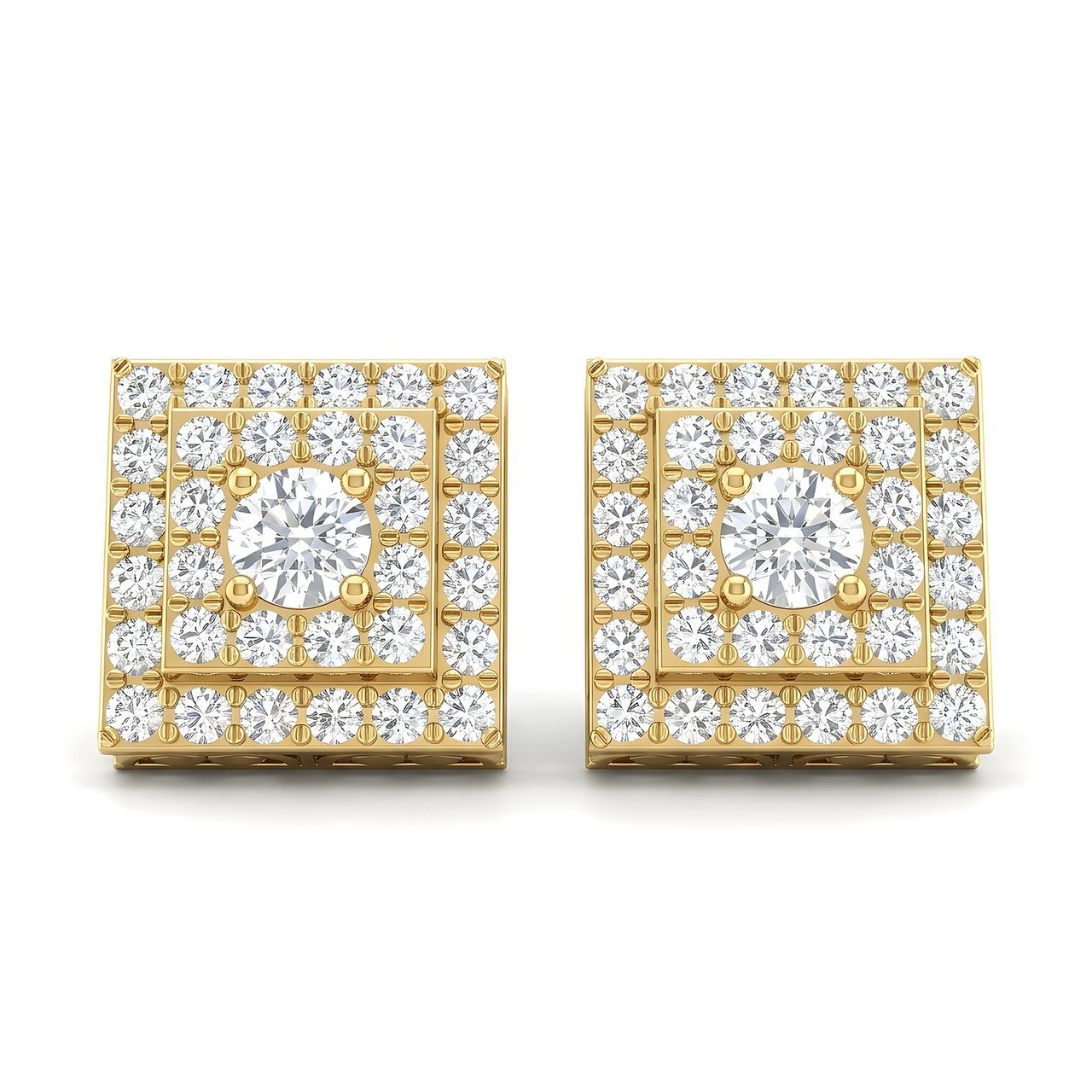 2.00 ct EF VS Lab Grown DIamond Square Earrings in 10k Yellow Gold - Fine Jewelry by JewelWeSell