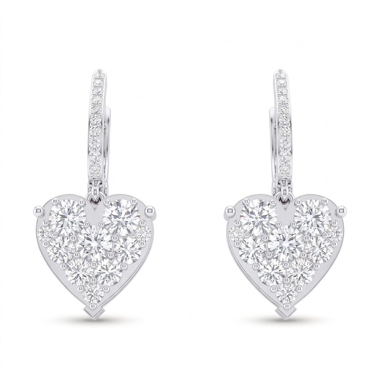 2.65 ct EF VS Lab Grown DIamond Heart Earrings in 14k White Gold - Fine Jewelry by JewelWeSell