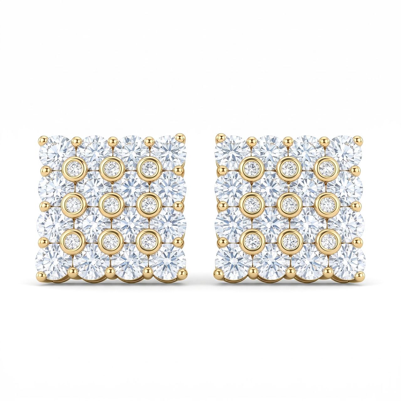 2.05 ct EF VS Lab Grown DIamond Square Earrings in 10k Yellow Gold - Fine Jewelry by JewelWeSell