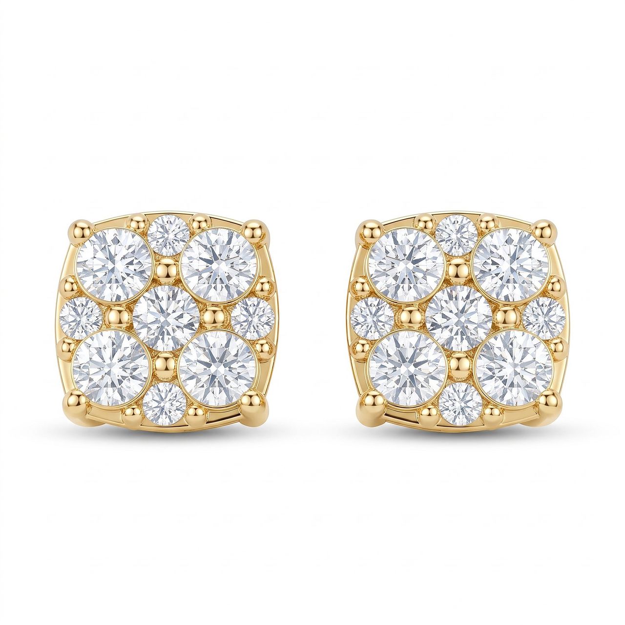 2.40 ct EF VS Lab Grown DIamond Cluster Earrings in 14k Yellow Gold - Fine Jewelry by JewelWeSell
