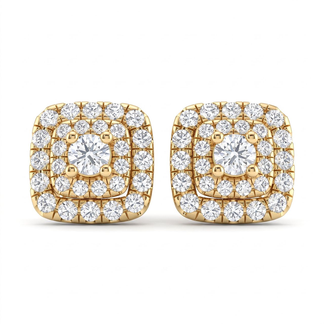 0.85 ct EF VS Lab Grown DIamond Halo Earrings in 14k Yellow Gold - Fine Jewelry by JewelWeSell