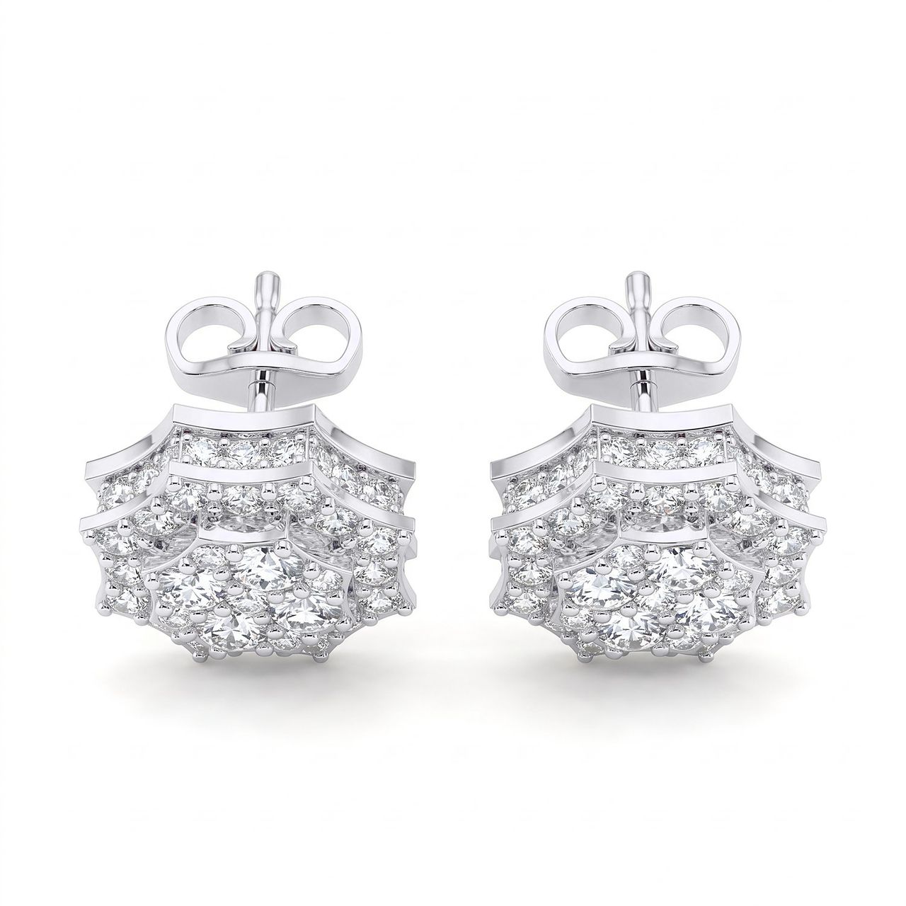 1.30 ct EF VS Lab Grown DIamond Cluster Earrings in 10k White Gold - Fine Jewelry by JewelWeSell