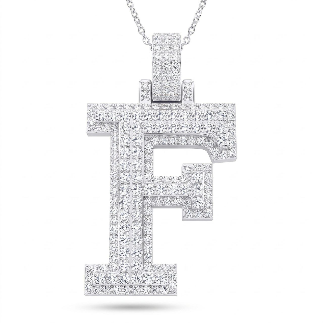 2.65 Ct EF VS Lab Grown Diamond F 2 Layer Pave 3D Initial Pendant in 14k White Gold - Fine Jewelry by JewelWeSell