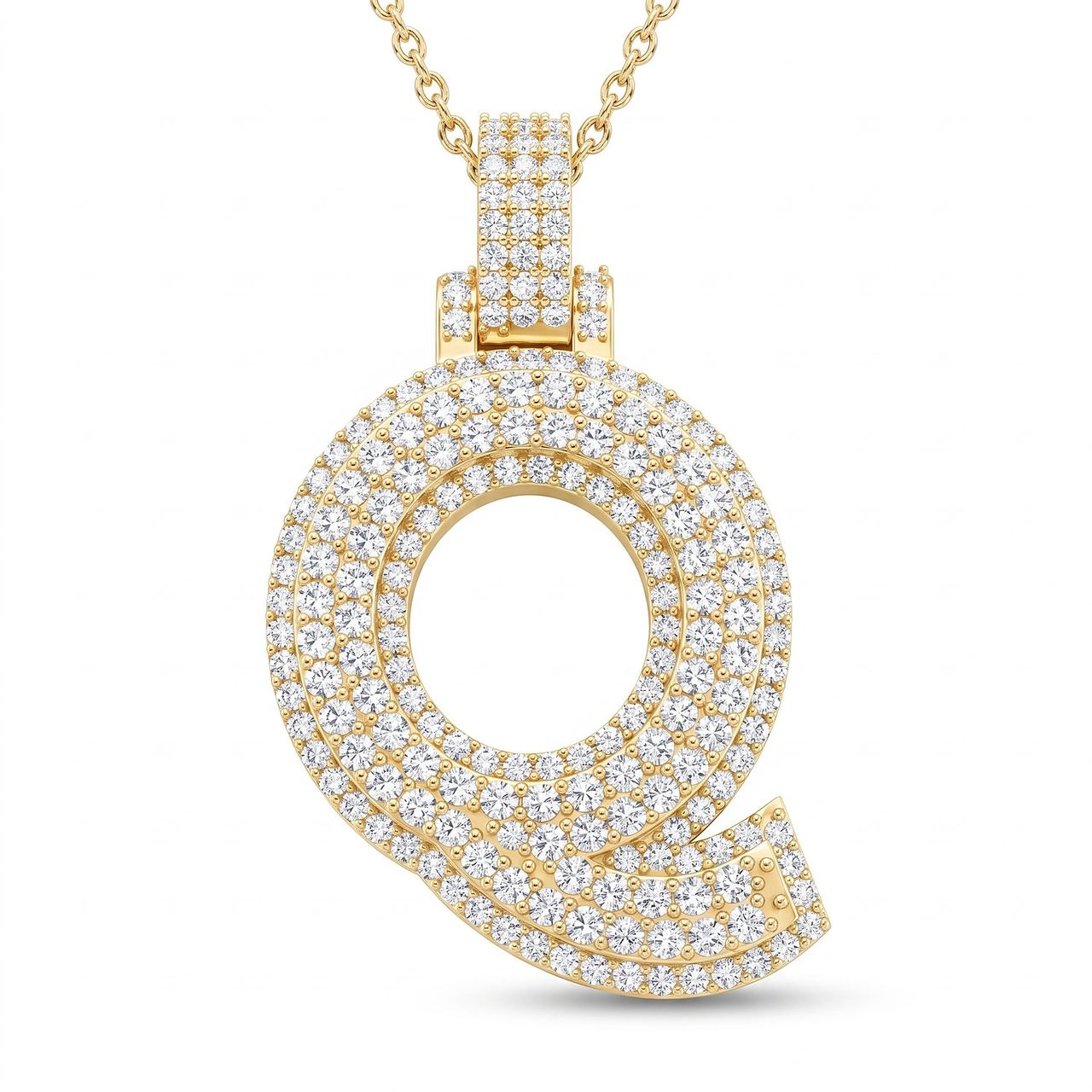 3.05 Ct EF VS Lab Grown Diamond Q 2 Layer Pave 3D Initial Pendant in 10k Yellow Gold - Fine Jewelry by JewelWeSell