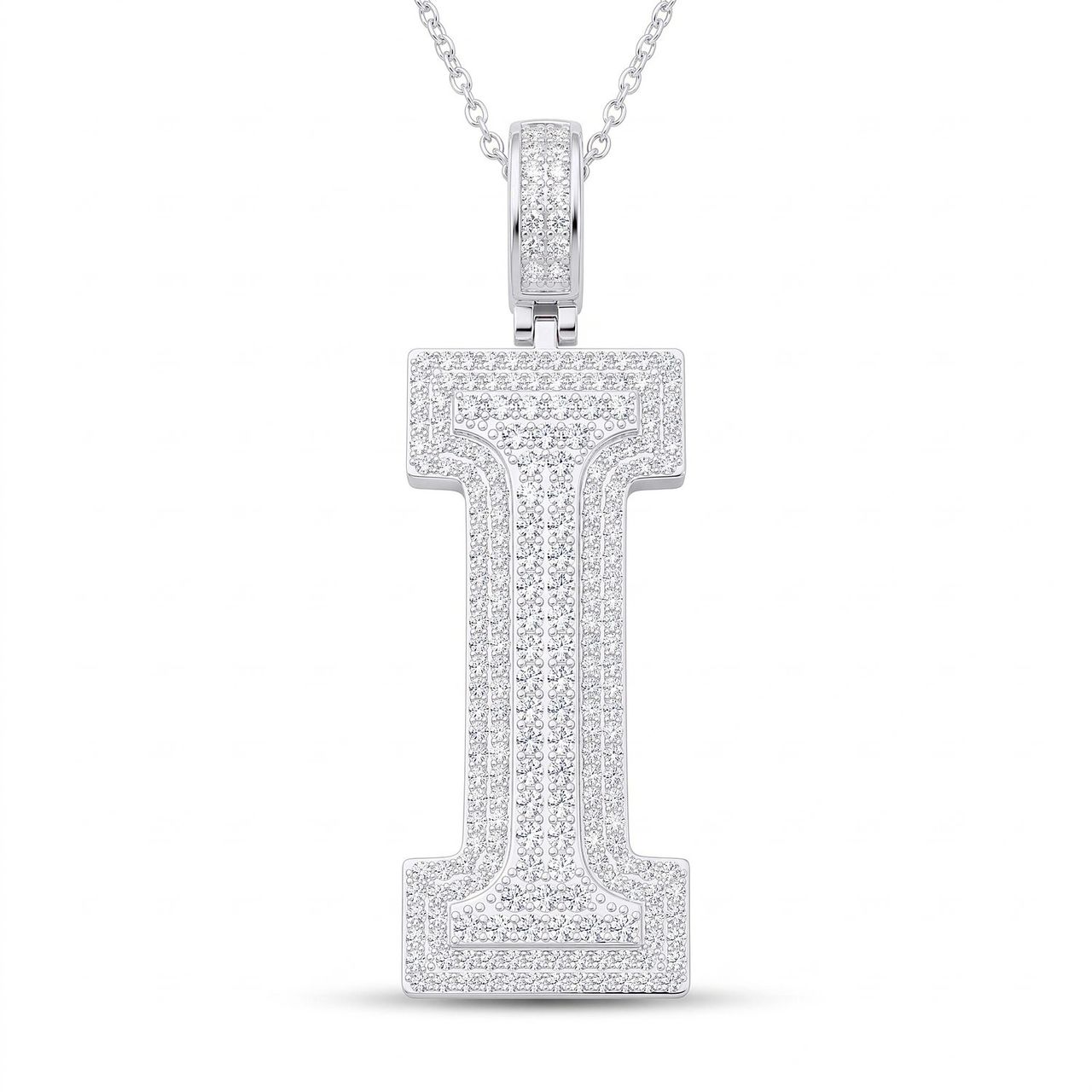 2.40 Ct EF VS Lab Grown Diamond I Double Row 3D Initial Pendant in 14k White Gold - Fine Jewelry by JewelWeSell