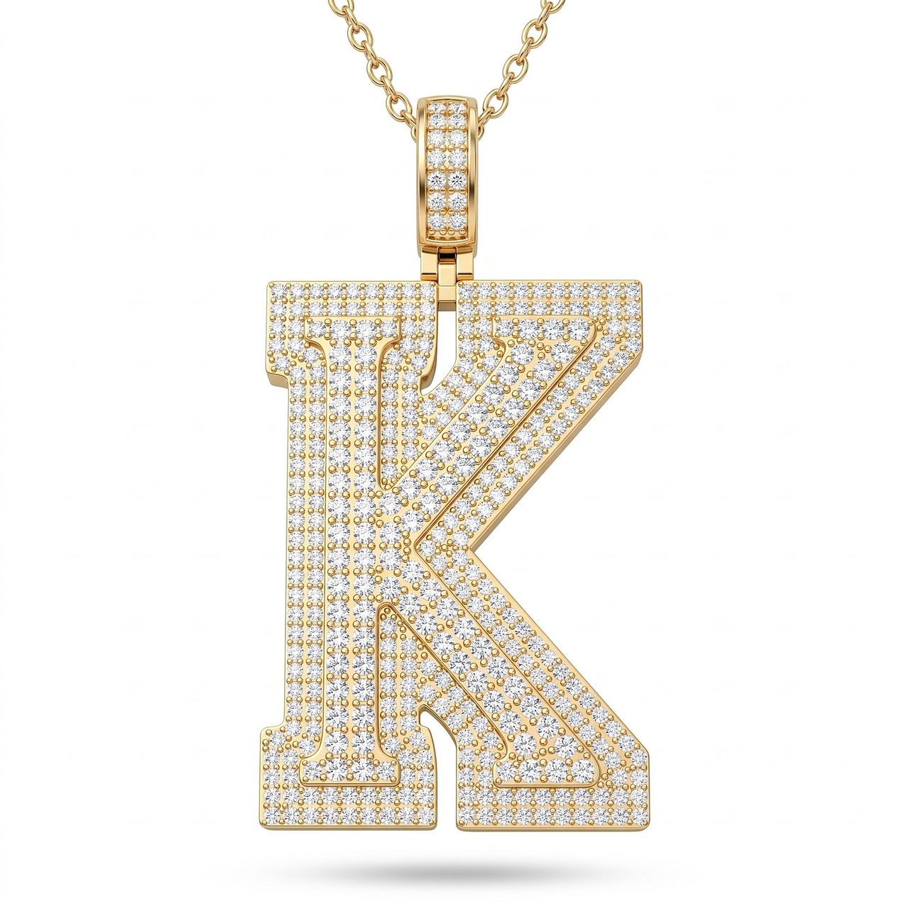 3.90 Ct EF VS Lab Grown Diamond K Double Row 3D Initial Pendant in 10k Yellow Gold - Fine Jewelry by JewelWeSell