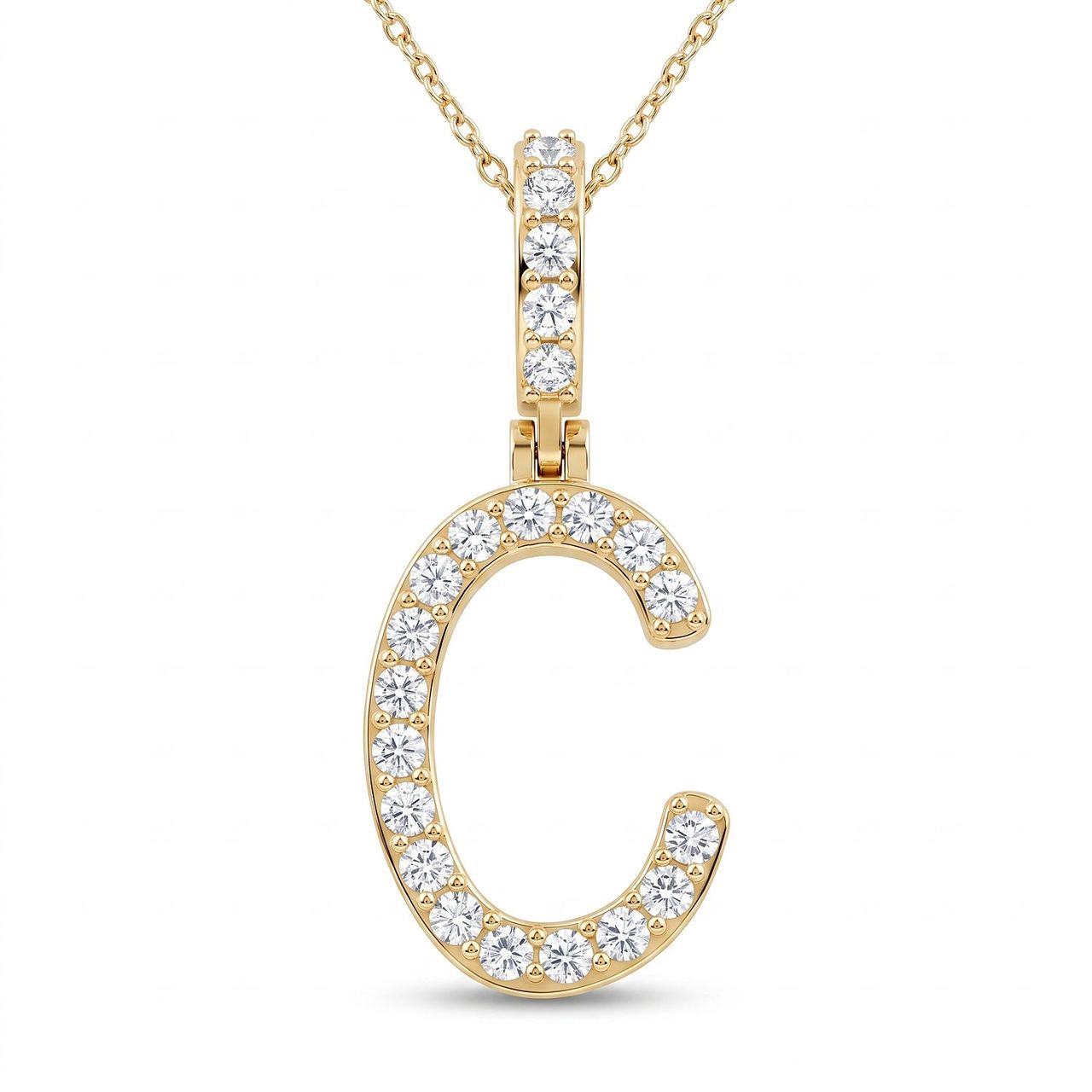 0.35 Ct EF VS Lab Grown Diamond C Classic Single Row Initial Pendant in 14k Yellow Gold - Fine Jewelry by JewelWeSell