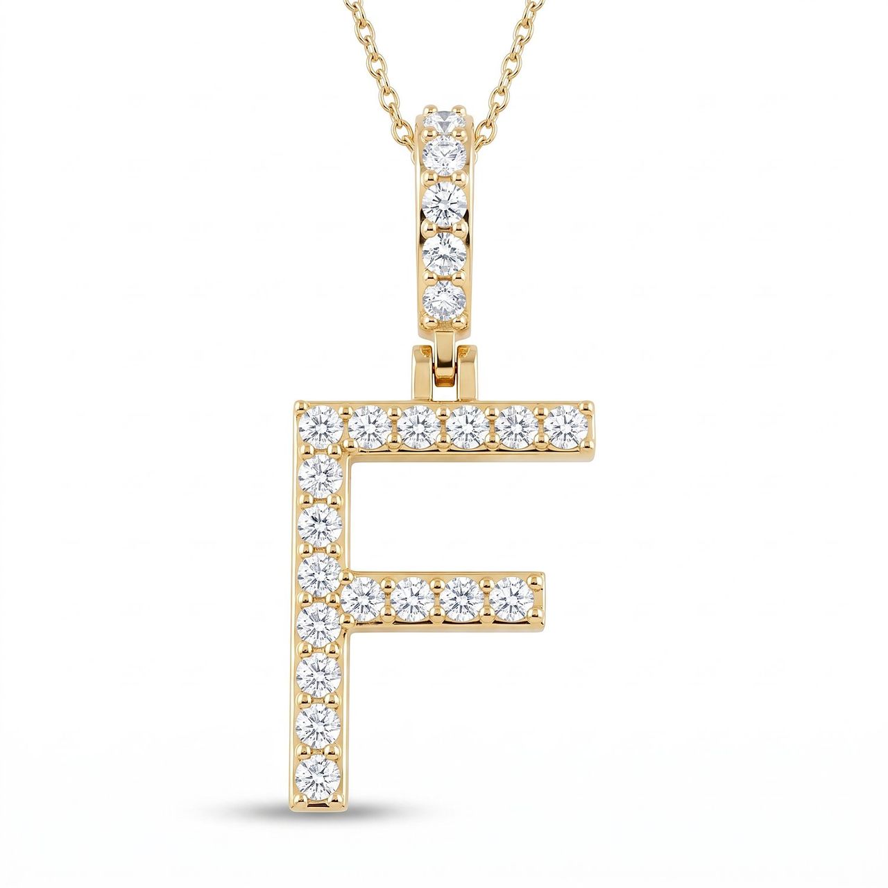 0.35 Ct EF VS Lab Grown Diamond F Classic Single Row Initial Pendant in 14k Yellow Gold - Fine Jewelry by JewelWeSell