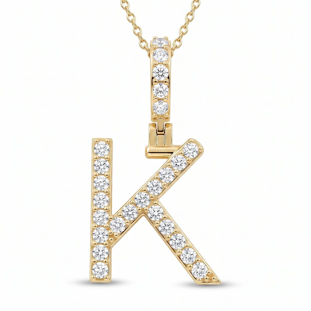 0.40 Ct EF VS Lab Grown Diamond K Classic Single Row Initial Pendant in 10k Yellow Gold - Fine Jewelry by JewelWeSell