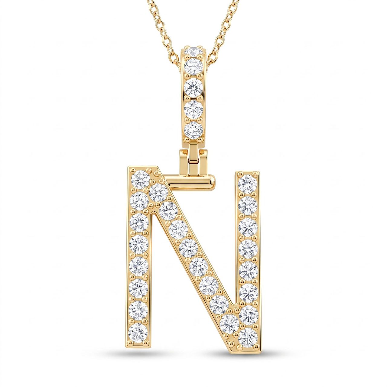 0.45 Ct EF VS Lab Grown Diamond N Classic Single Row Initial Pendant in 14k Yellow Gold - Fine Jewelry by JewelWeSell