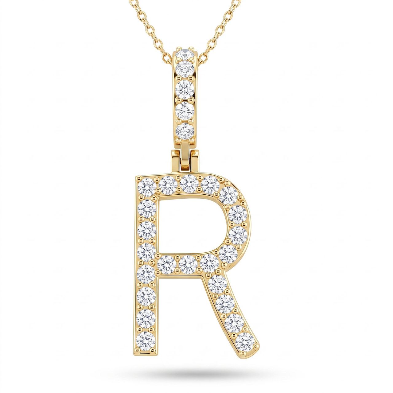 0.45 Ct EF VS Lab Grown Diamond R Classic Single Row Initial Pendant in 10k Yellow Gold - Fine Jewelry by JewelWeSell