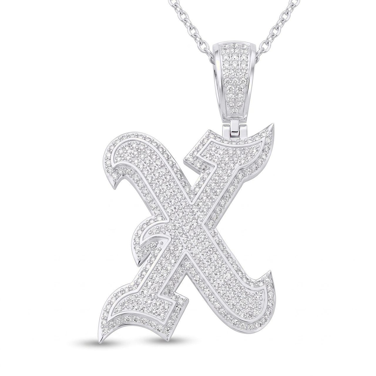 1.35 Ct EF VS Lab Grown Diamond X Old English Initial Pendant in 14k White Gold - Fine Jewelry by JewelWeSell