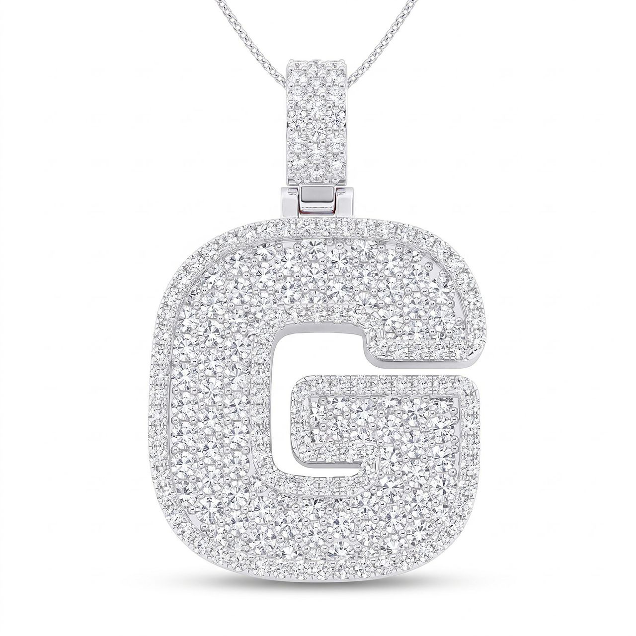 7.20 Ct EF VS Lab Grown Diamond G Micropave Filled Initial Pendant in 14k White Gold - Fine Jewelry by JewelWeSell