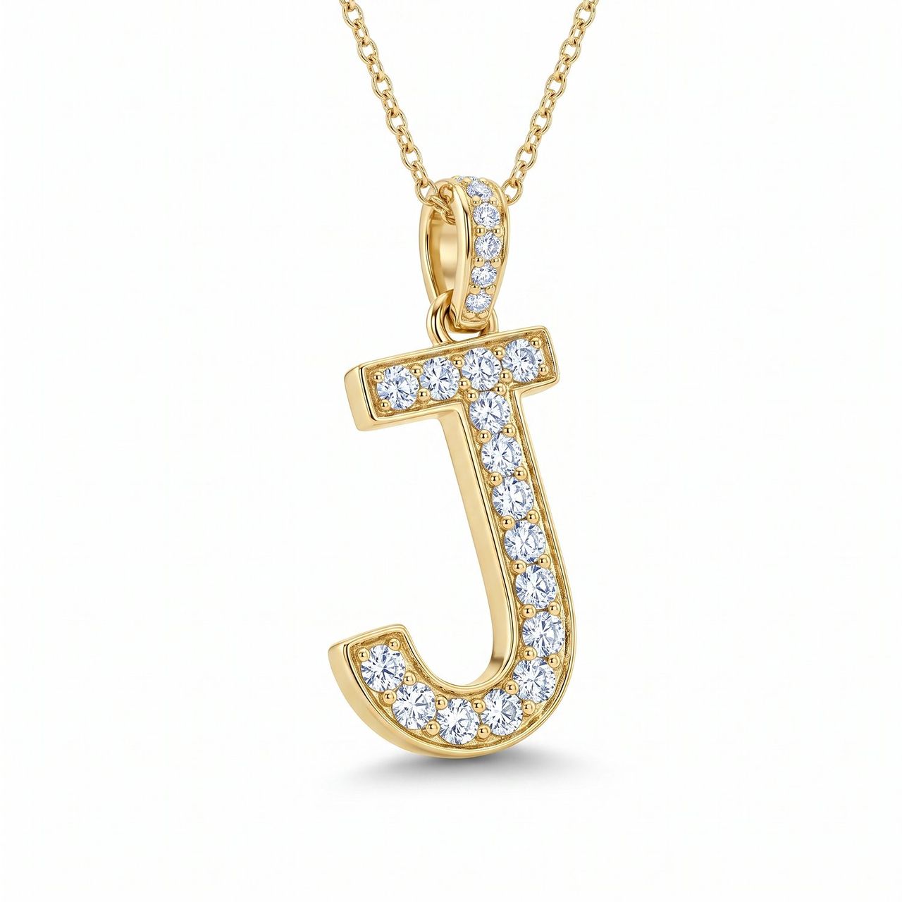 4.95 Ct EF VS Lab Grown Diamond J Micropave Filled Initial Pendant in 10k Yellow Gold - Fine Jewelry by JewelWeSell