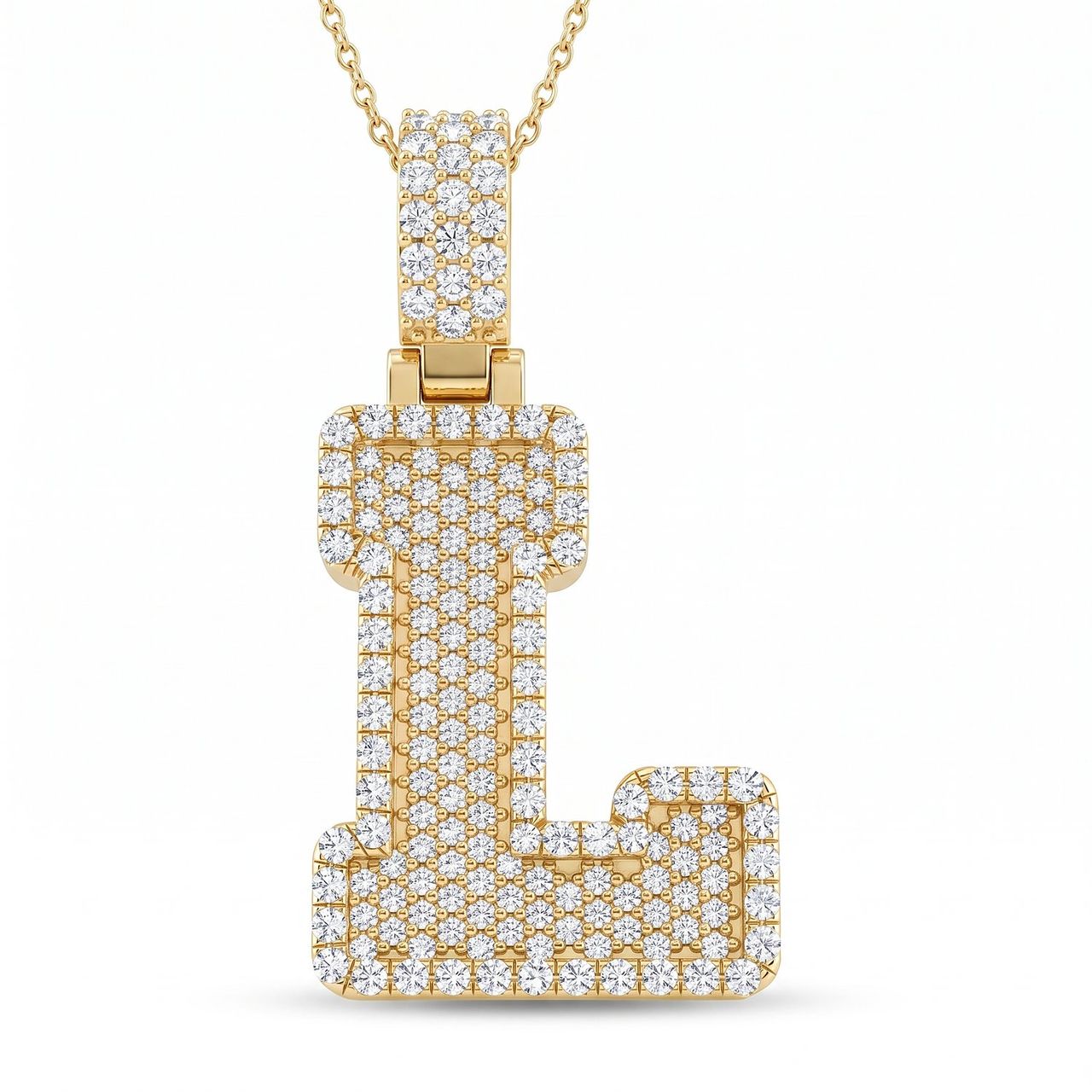 5.05 Ct EF VS Lab Grown Diamond L Micropave Filled Initial Pendant in 10k Yellow Gold - Fine Jewelry by JewelWeSell
