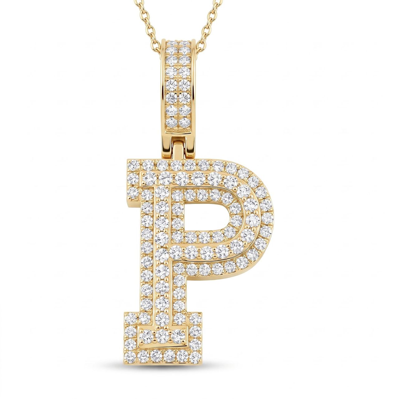 0.85 Ct EF VS Lab Grown Diamond P Micropave Varsity Initial Pendant in 14k Yellow Gold - Fine Jewelry by JewelWeSell