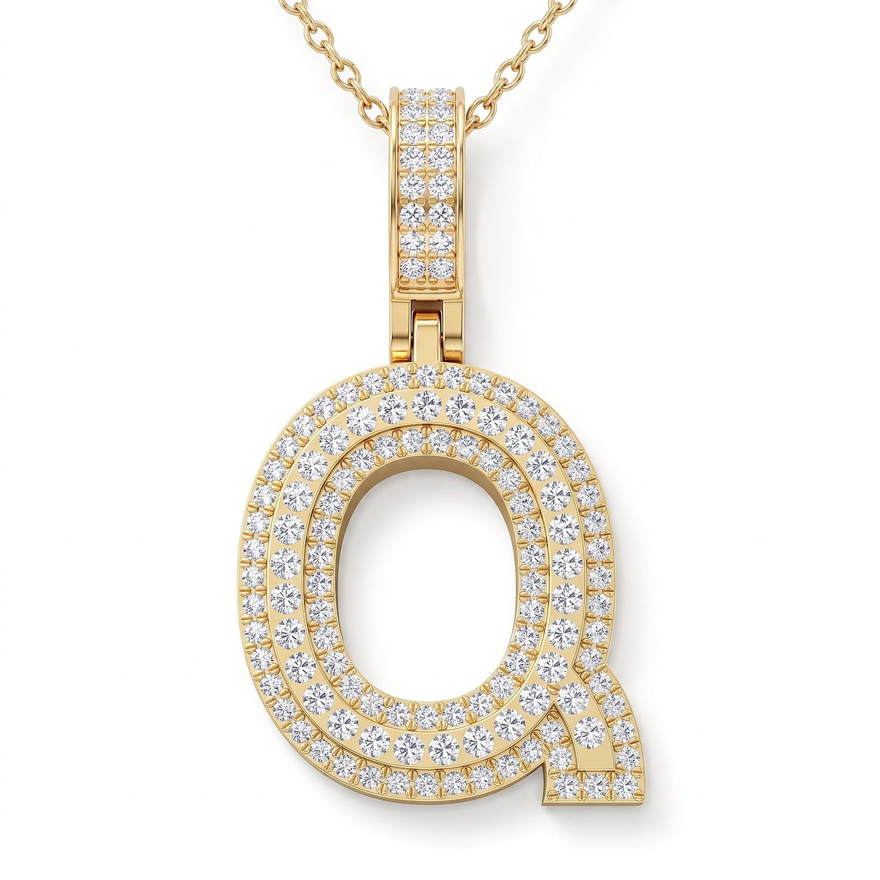 1.00 Ct EF VS Lab Grown Diamond Q Micropave Varsity Initial Pendant in 14k Yellow Gold - Fine Jewelry by JewelWeSell