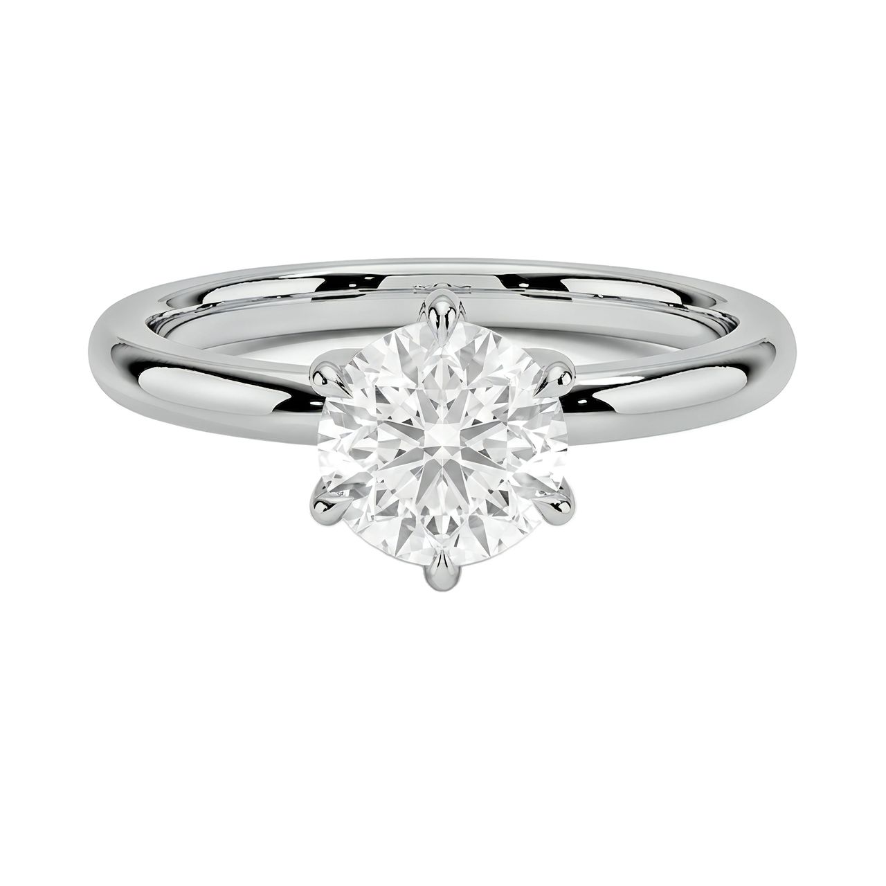 1 Carat Round Lab Grown Diamond 6 Prong Solitaire Engagement Ring in 14K White Gold - Fine Jewelry by JewelWeSell
