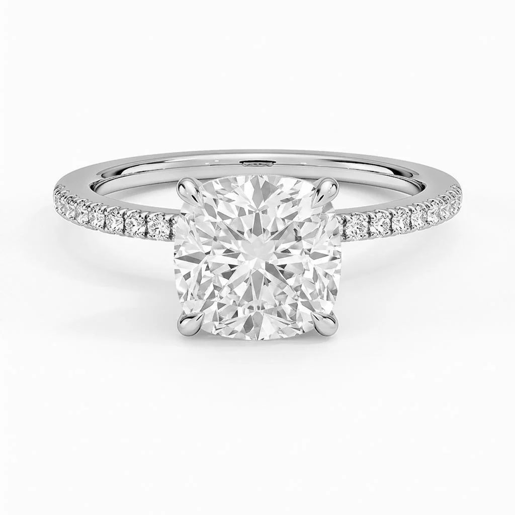 0.5 Carat Cushion Lab Grown Diamond Solitaire Engagement Ring in 14K White Gold - Fine Jewelry by JewelWeSell