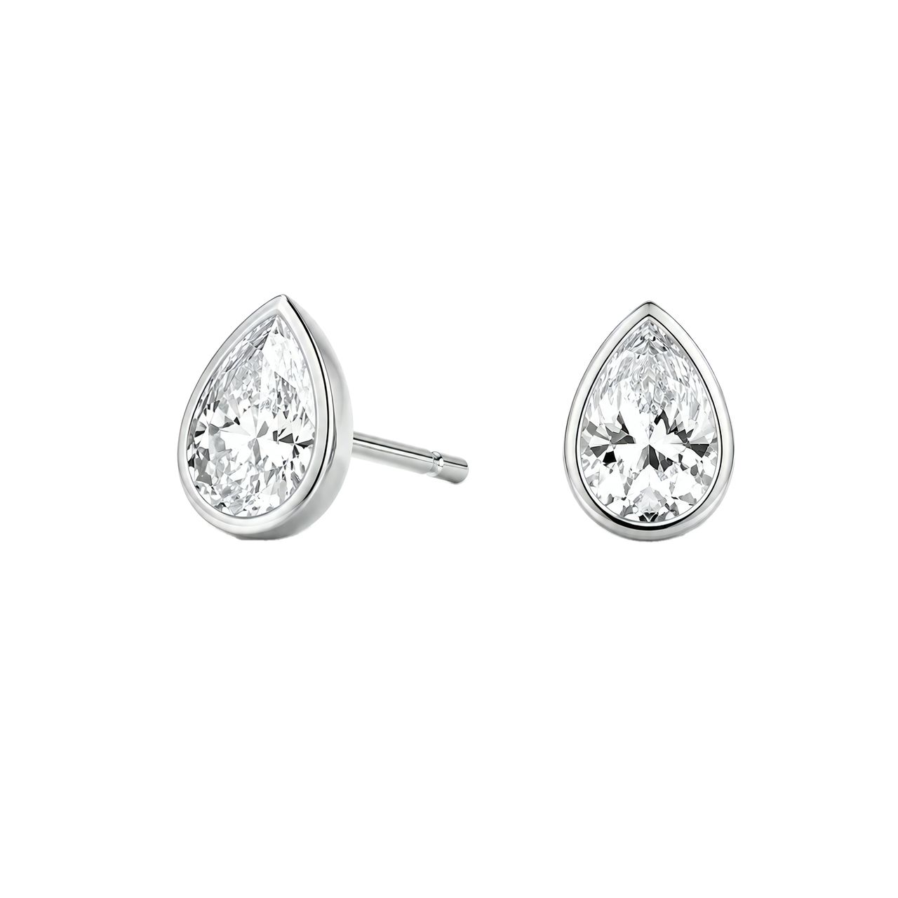 0.5 to 6 Carat Pear Lab Grown Diamond Bezel-Set Push Back Stud Earrings in 14K Gold - Fine Jewelry by JewelWeSell