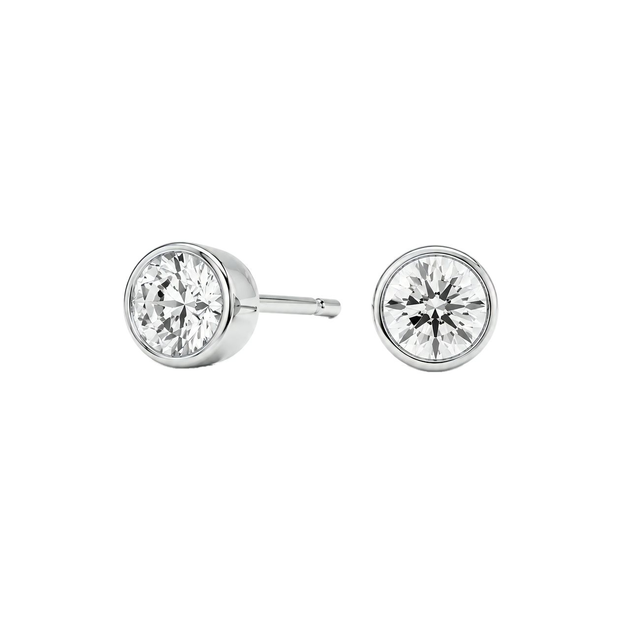 0.5 to 6 Carat Round Lab Grown Diamond Bezel-Set Push Back Stud Earrings in 14K Gold - Fine Jewelry by JewelWeSell