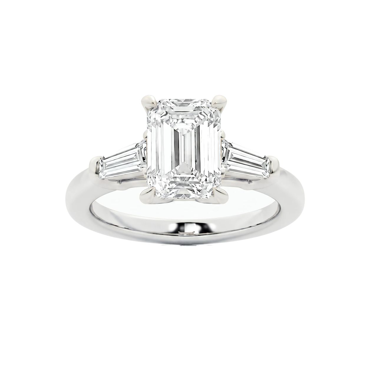 2.5 Carat Emerald Lab Grown Diamond Three-Stone Tapered Baguette Engagement Ring in 14K White Gold - Fine Jewelry by JewelWeSell