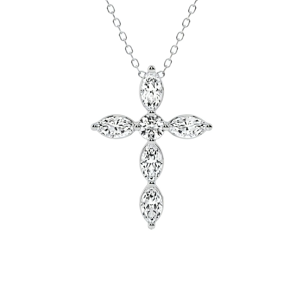 1 Carat Marquise and Round Lab Grown Diamond Cross Pendant in 14K White Gold - Fine Jewelry by JewelWeSell